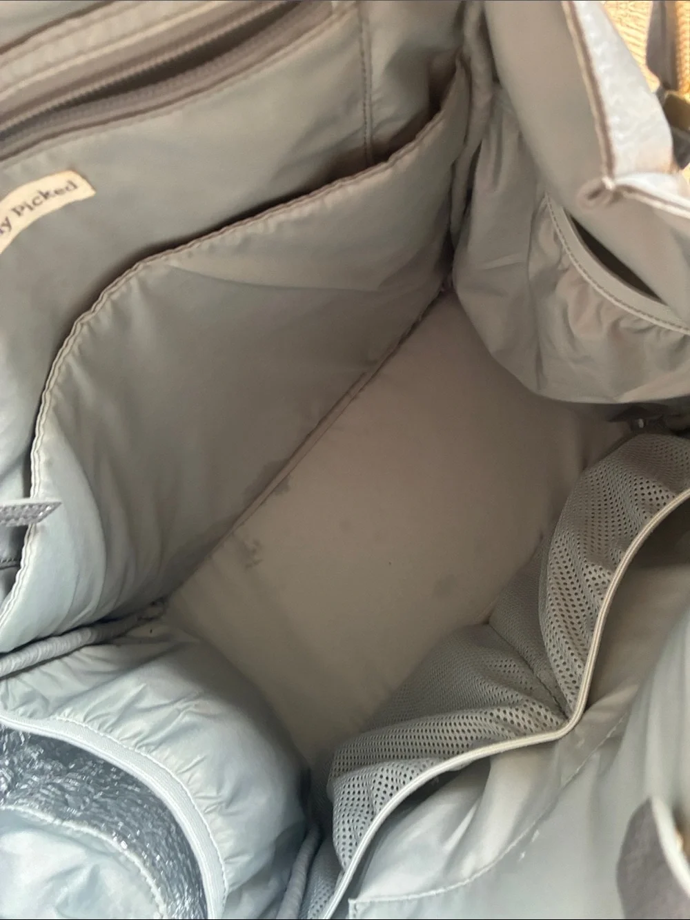 Freshly Picked Gray Leather Backpack with Gold Accents